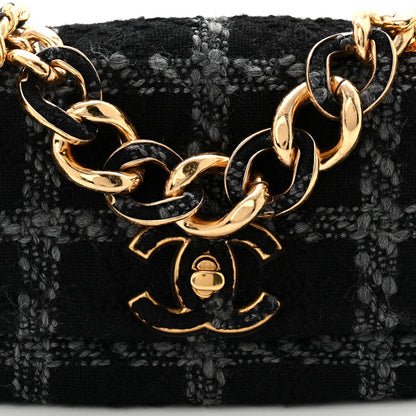 Wool Tweed Quilted Small Elegant Chain Flap Black Grey