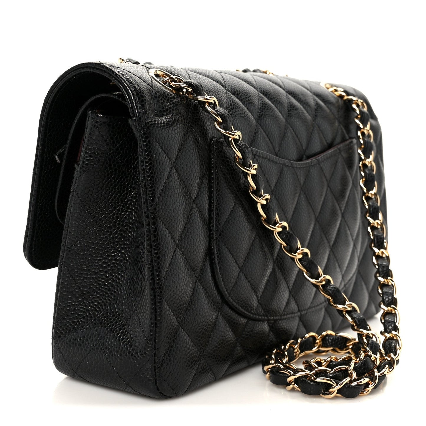 Caviar Quilted Medium Double Flap Black