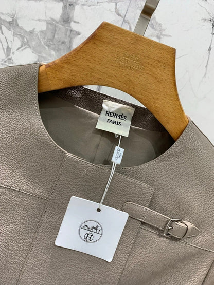 HERMES 25S LEATHER JACKET WITH LEATHER SHORTS