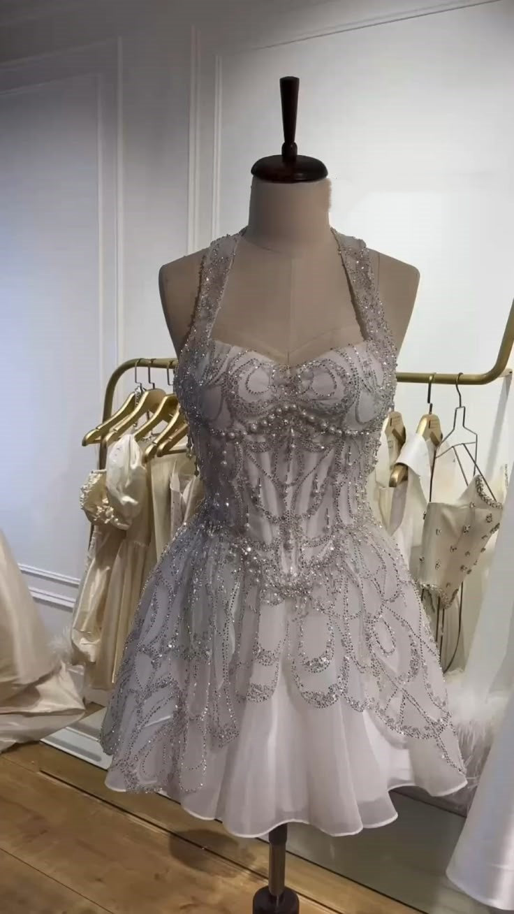 formaldressy-White gorgeous beaded short tulle homecoming dress birthday party dress gh5327