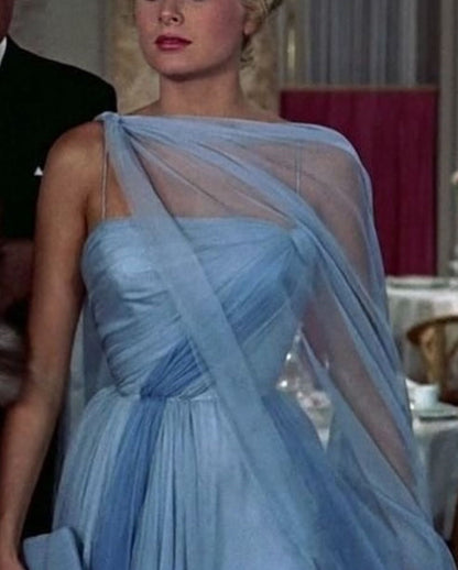 formaldressy-(Includes Scarf)Soft Blue Elegant Classic Dress Gradient Dress gh6327