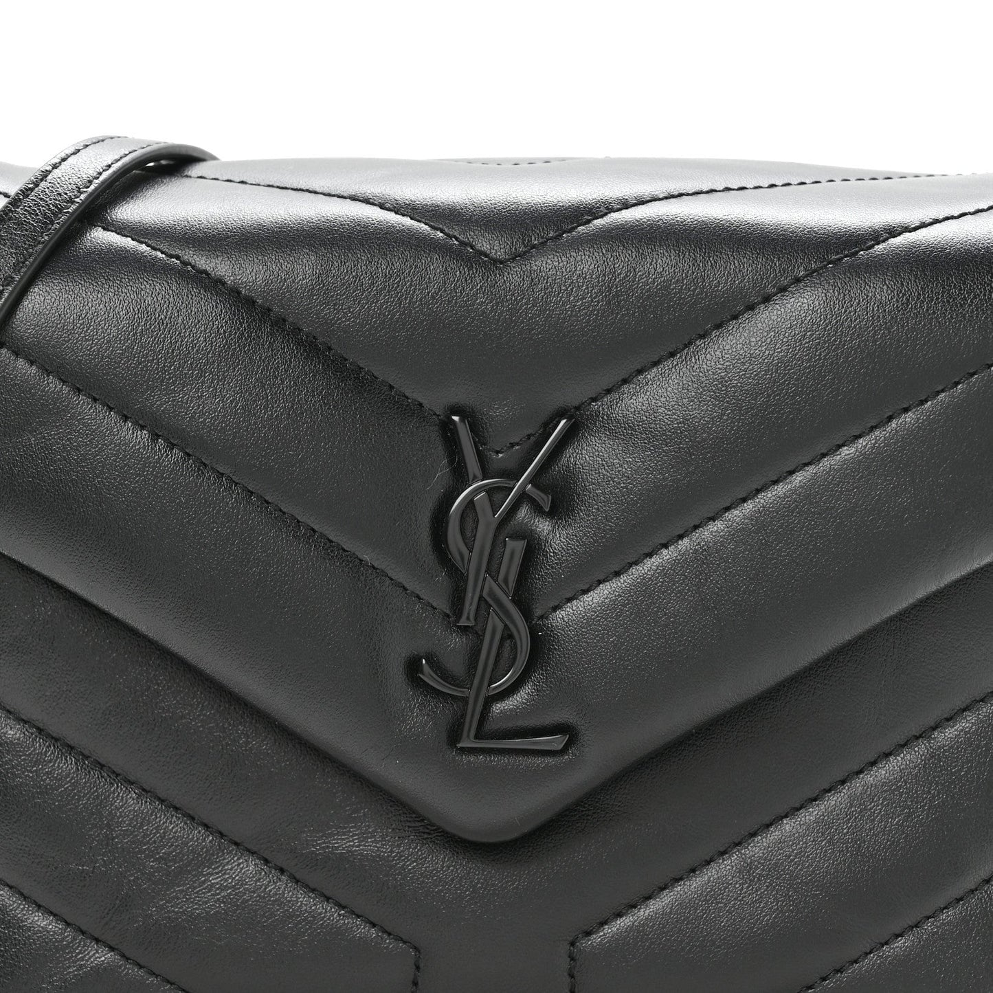 Calfskin Y Quilted Monogram Monochrome Toy Loulou Crossbody Bag Black