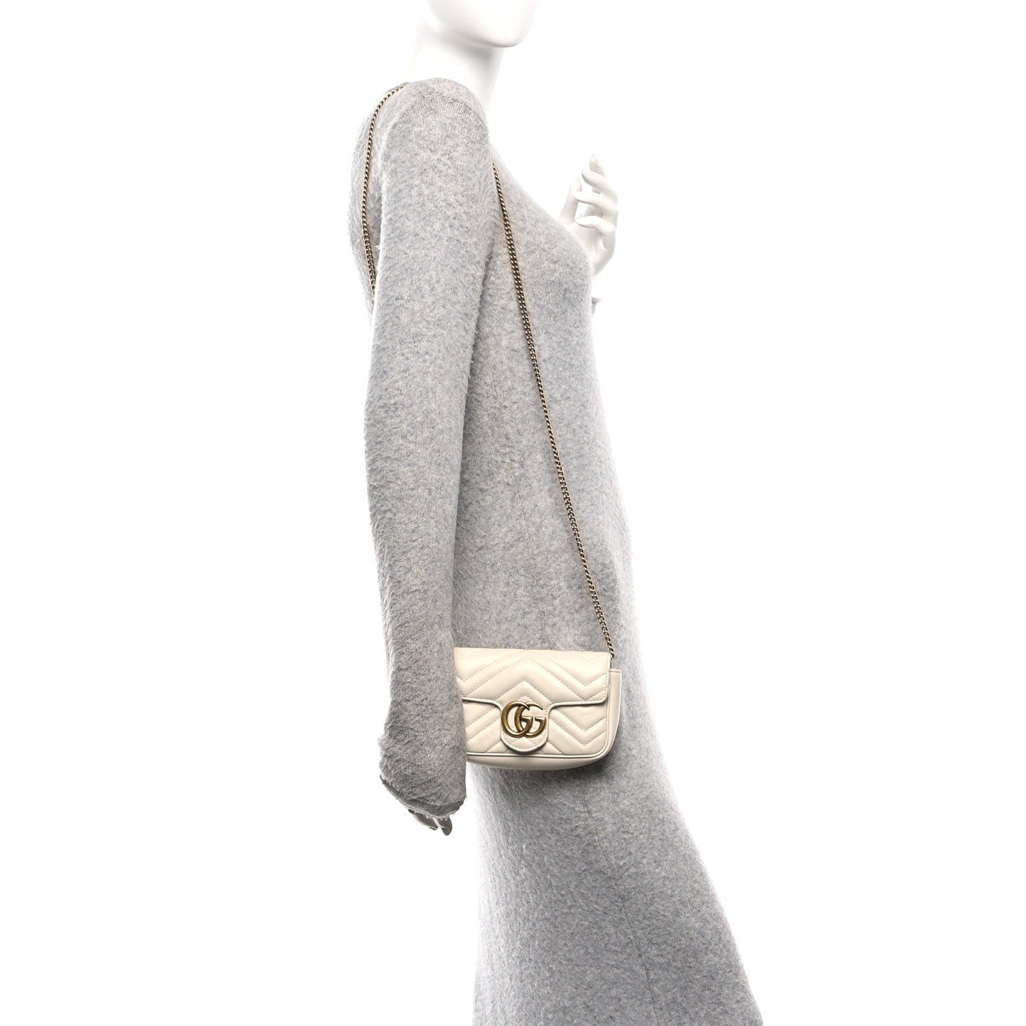 Calfskin Matelasse Super Mini GG Marmont Shoulder Bag White