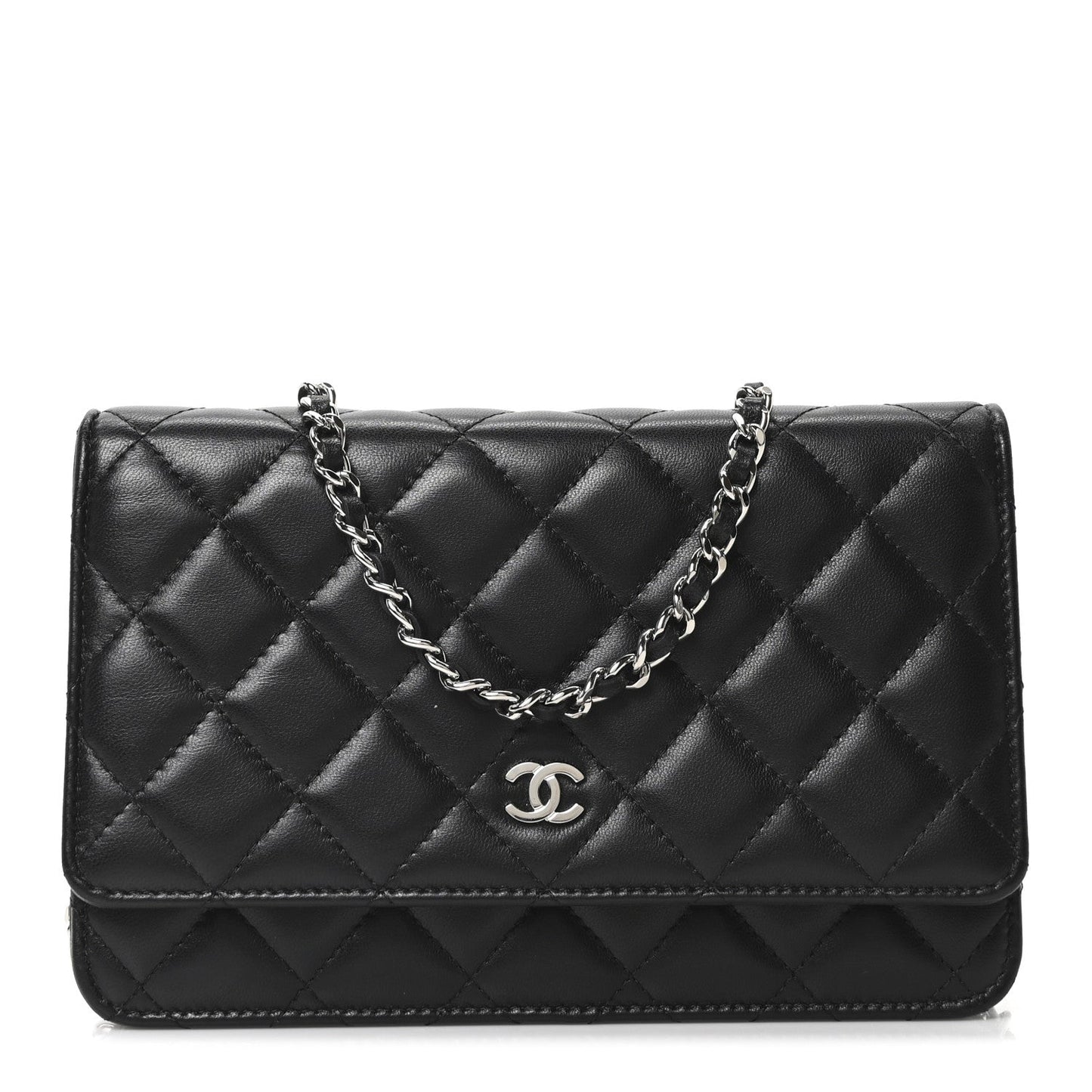 Lambskin Quilted Wallet On Chain WOC Black