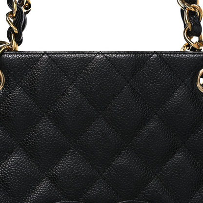 Caviar Quilted Petit Shopping Tote PST Black
