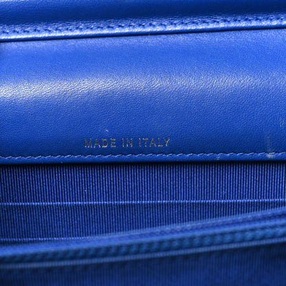 Lambskin Quilted Square Wallet On Chain WOC Blue
