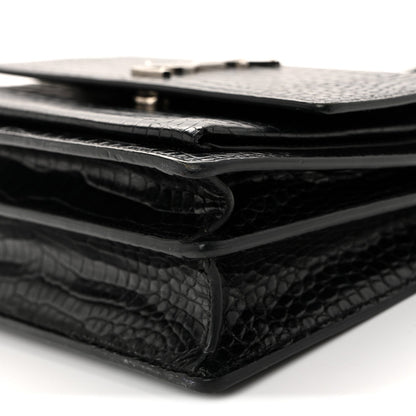 Calfskin Crocodile Embossed Medium Monogram Sunset Black