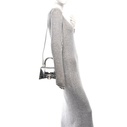 Metallic Calfskin Hourglass Top Handle Bag XS Silver