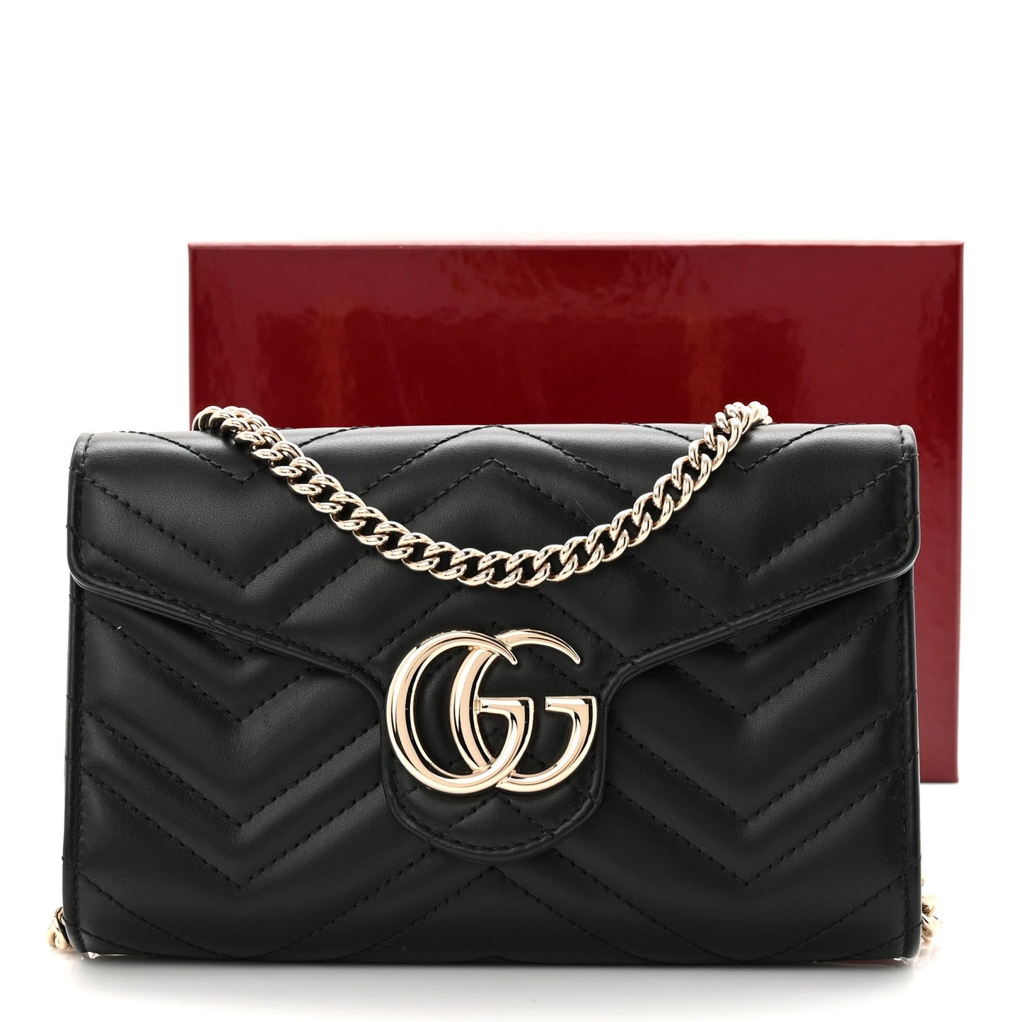 Calfskin Matelasse GG Marmont Wallet on Chain Black
