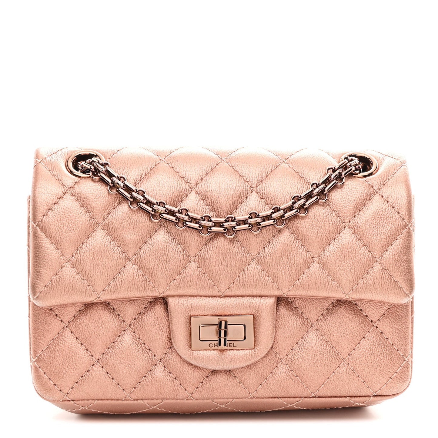 Metallic Grained Calfskin Quilted 2.55 Reissue Mini Flap Copper Pink