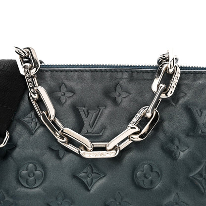 Metallic Lambskin Embossed Monogram Coussin PM Bleu