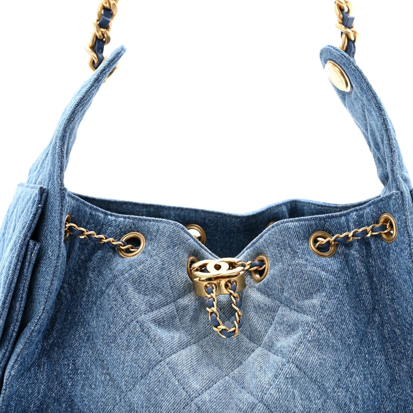 Washed Denim Quilted Small Chanel 25 Handbag Blue
