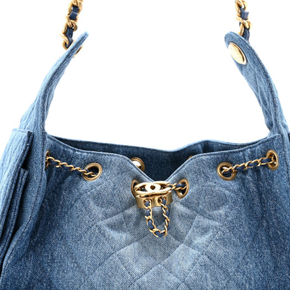 Washed Denim Quilted Small Chanel 25 Handbag Blue