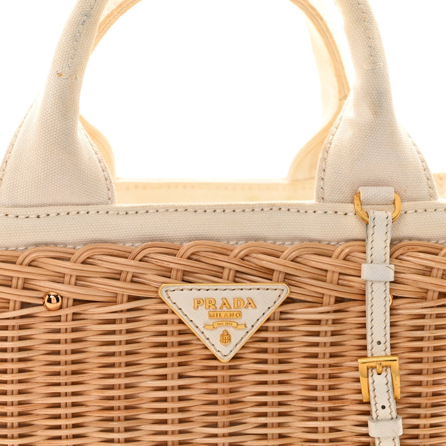 Canvas Wicker Shoulder Bag White Tan