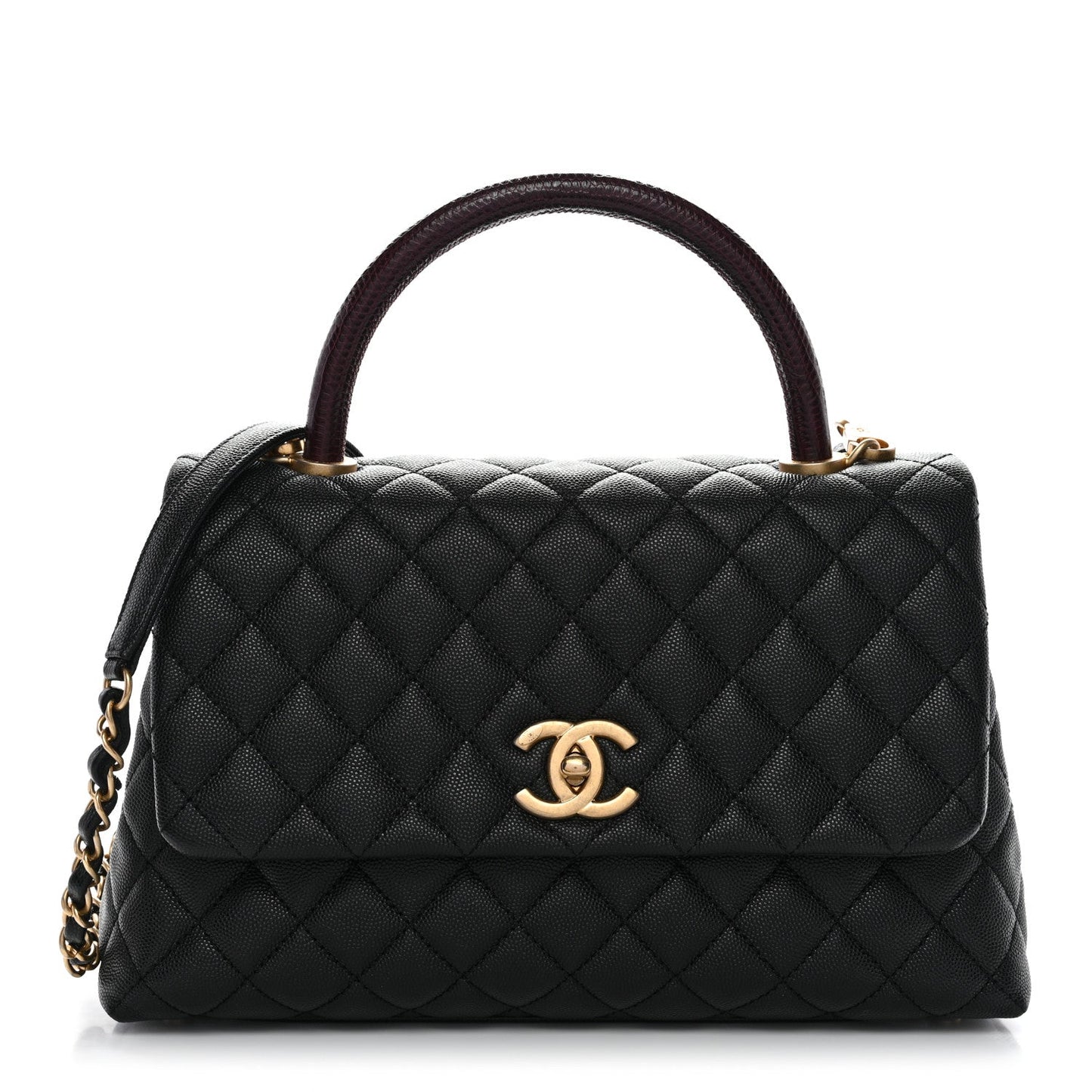 Caviar Lizard Quilted Small Coco Handle Flap Black