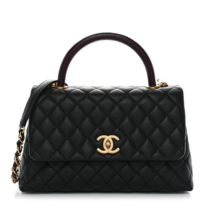 Caviar Lizard Quilted Small Coco Handle Flap Black