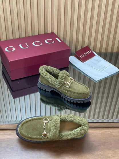 Gucci 2025 Horsebit Loafer Green Suede Wool 563047