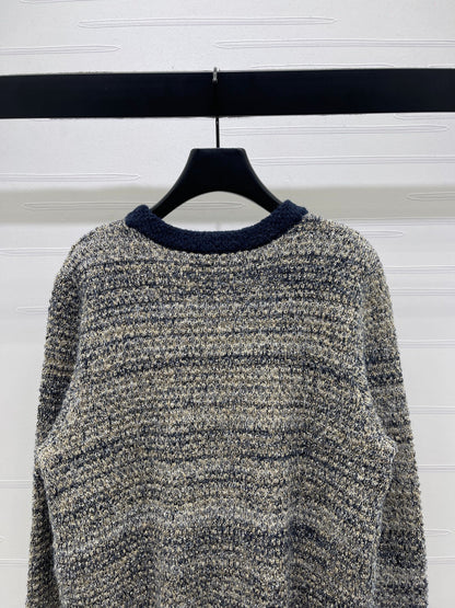 Dior 2025 V-neck Cardigan Beige mix Navy Blue Wool 321292