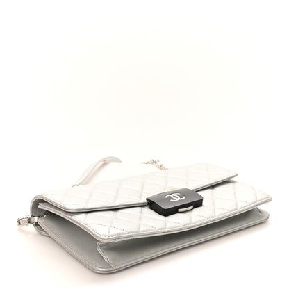 Metallic Sheepskin Quilted Small Beauty Lock Flap Silver