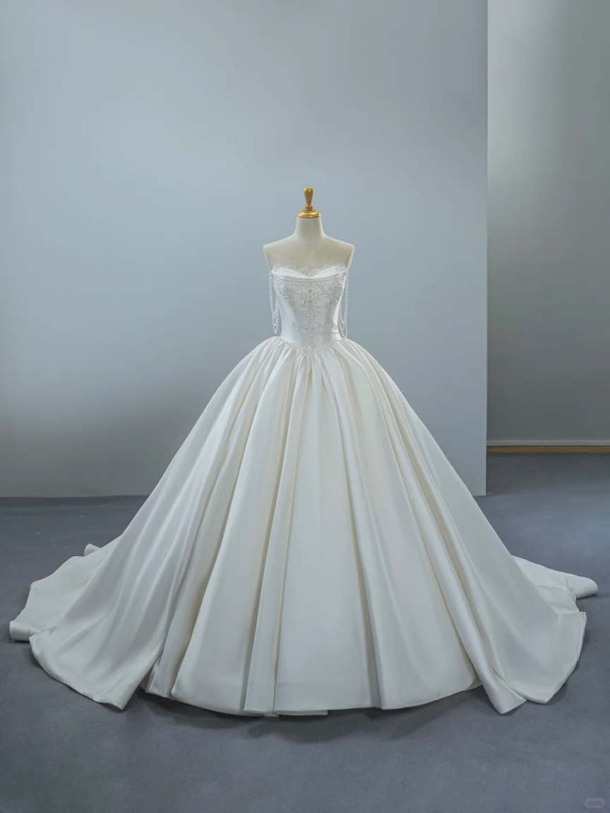 formaldressy-White satin long elegant tulle wedding prom dress gh5435
