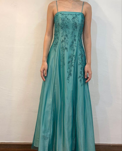 formaldressy--Green exquisite floral beaded fashion long satin prom dress graduation dress gh5524