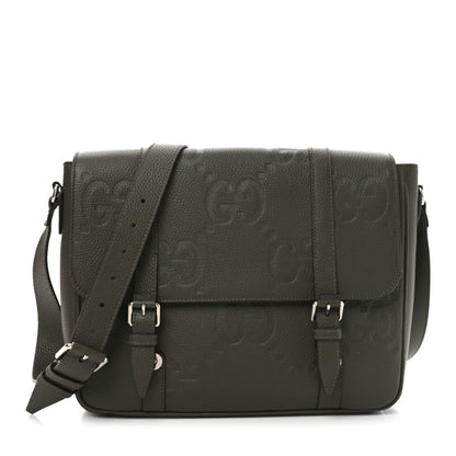 Piuma Calfskin Jumbo GG Embossed Double Buckle Medium Messenger Bag Dark Vintage Olive