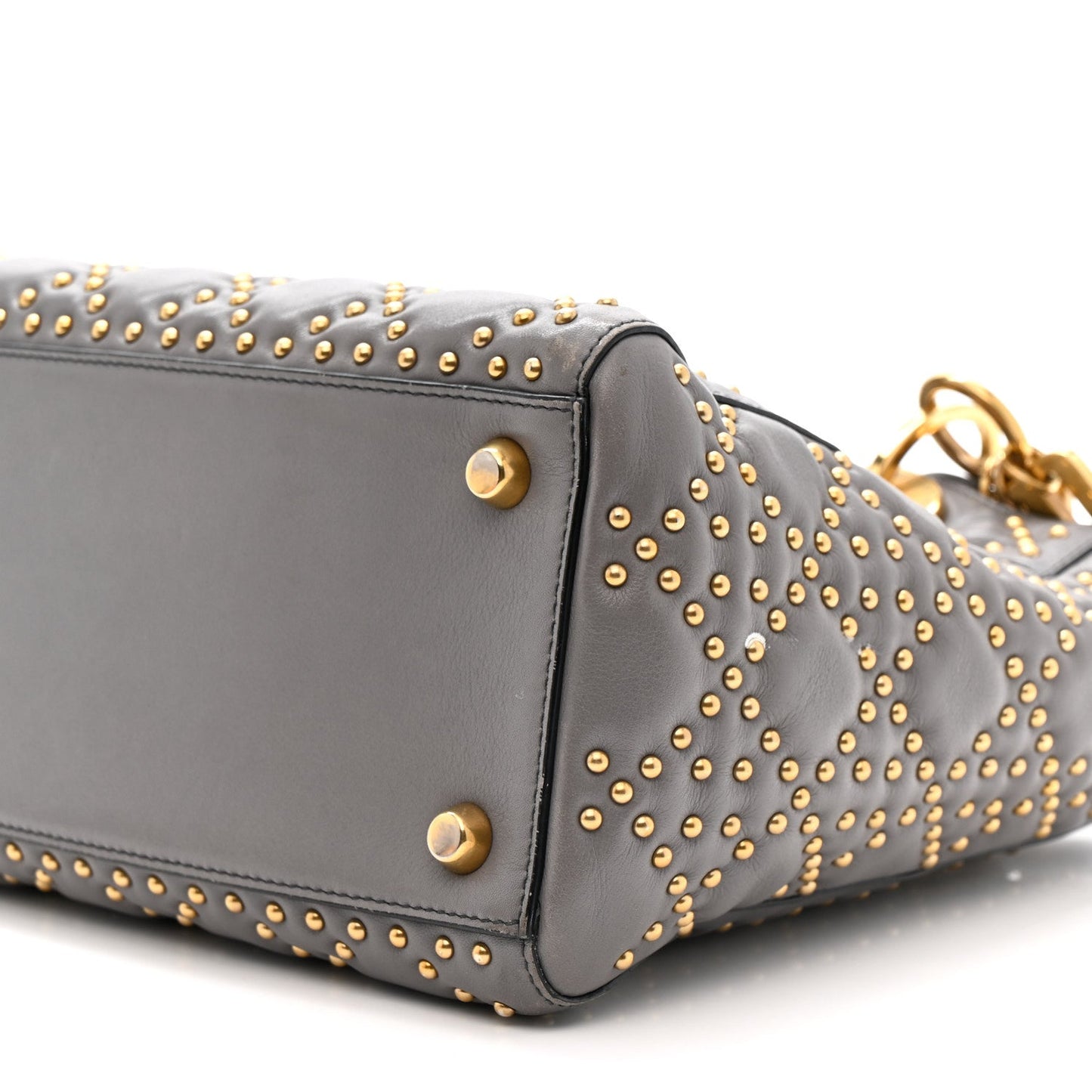 Calfskin Cannage Studded Medium Supple Lady Dior Grey