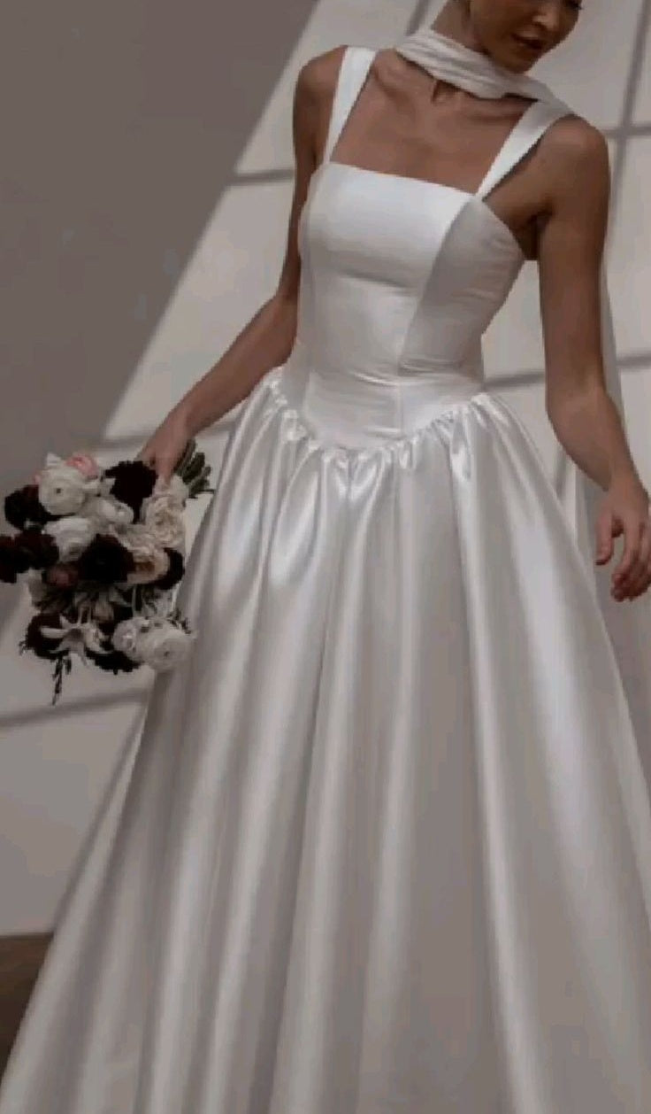 formaldressy-White Satin Long Wedding Dress gh6277