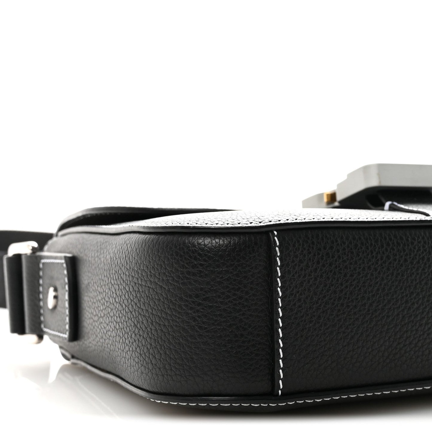 Grained Calfskin Medium Saddle Messenger Bag Black