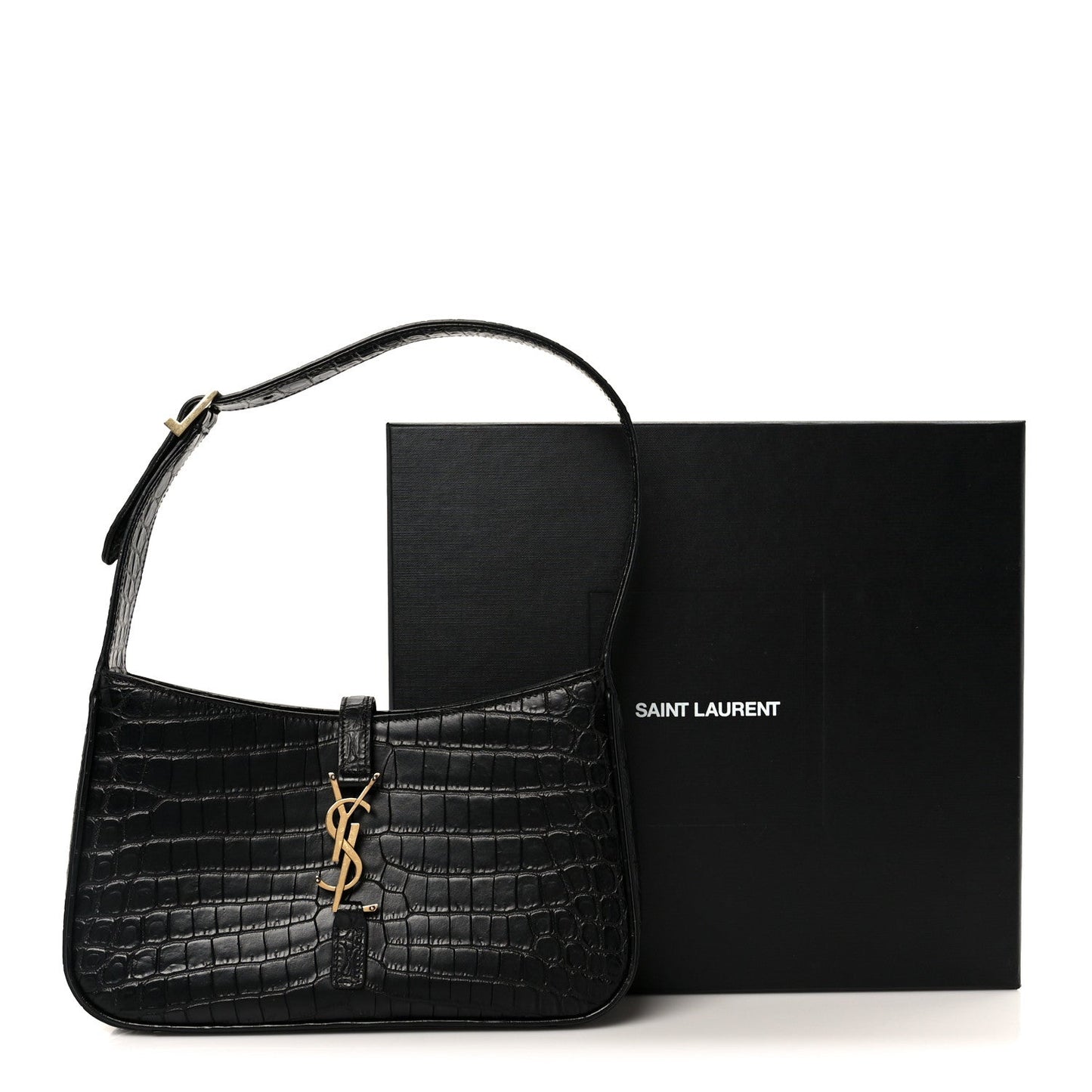 Calfskin Crocodile Embossed Le 5 A 7 Hobo Black