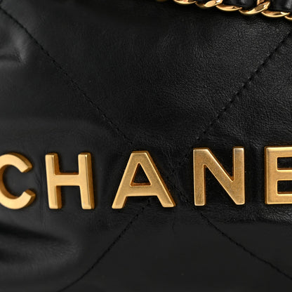 Shiny Calfskin Quilted Mini Chanel 22 Black