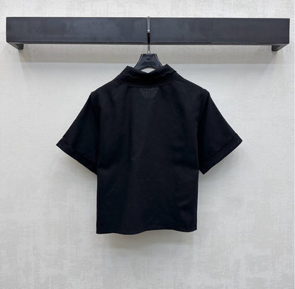 Miu SS26 Set Scalloped-Collar Shirt A-line Skirt Black Cotton Linen 351921