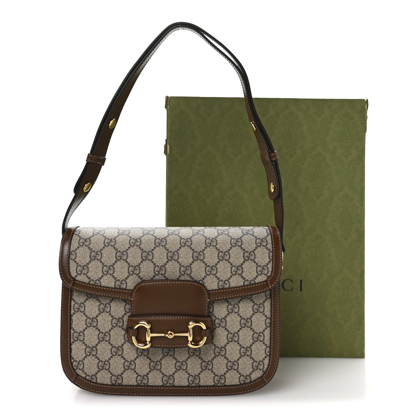 GG Supreme Monogram Horsebit 1955 Shoulder Bag Beige Brown Sugar