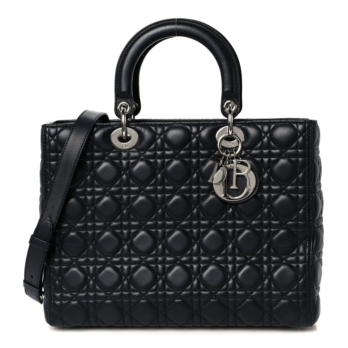 Lambskin Cannage Large Lady Dior Navy Blue