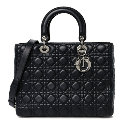 Lambskin Cannage Large Lady Dior Navy Blue