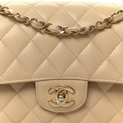 Caviar Quilted Small Double Flap Beige