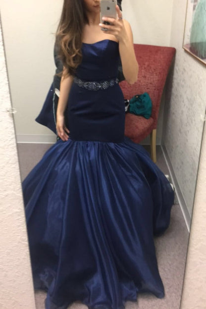 formaldressy-Elegant Navy Satin & Tulle Mermaid Gown for Formal Events gh5815