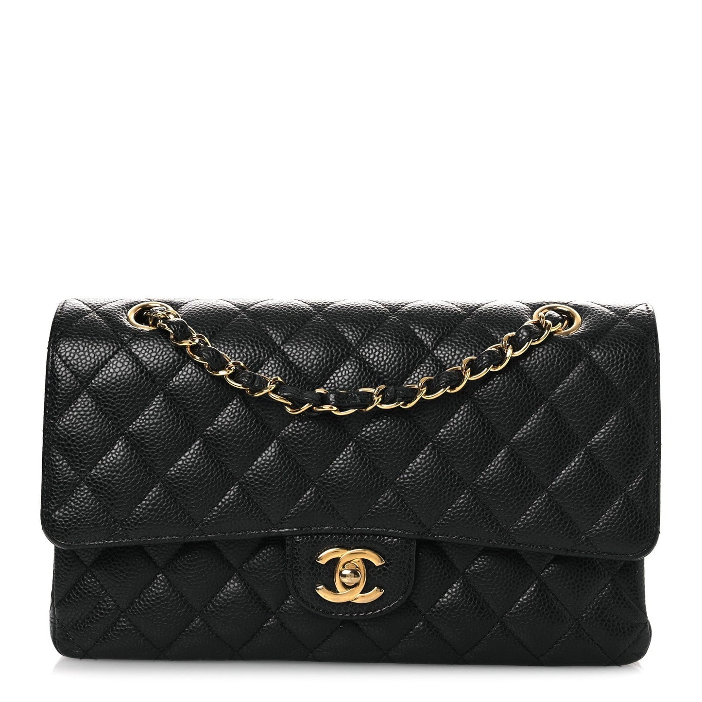 Caviar Quilted Medium Double Flap Black
