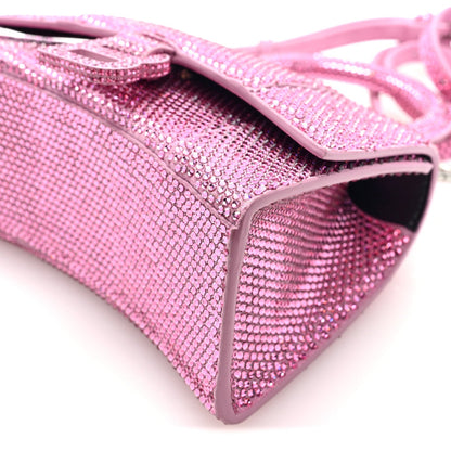 Strass Suede Hourglass Top Handle Bag XS Pink