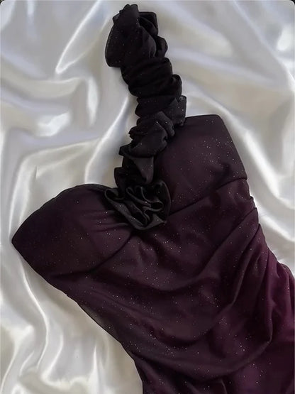 formaldressy-Gradient Purple Glitter One-Shoulder Ruched Ruffle Evening Gown gh6006