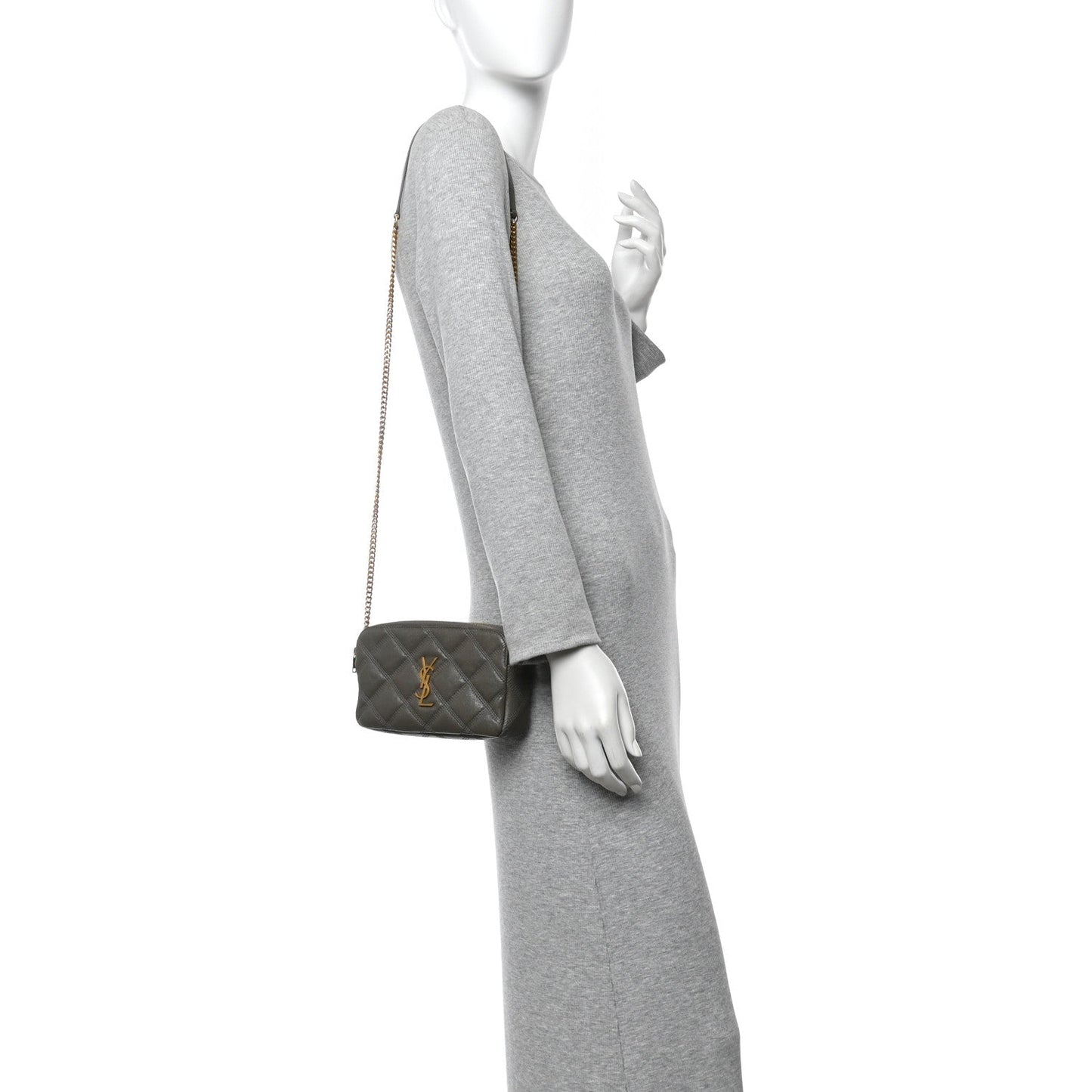 Grained Lambskin Quilted Mini Becky Double Zip Bag Taupe