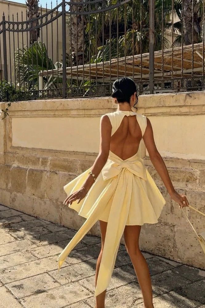 formaldressy-Yellow fashion sweet backless elegant short satin homecoming dress birthday dress gh5268