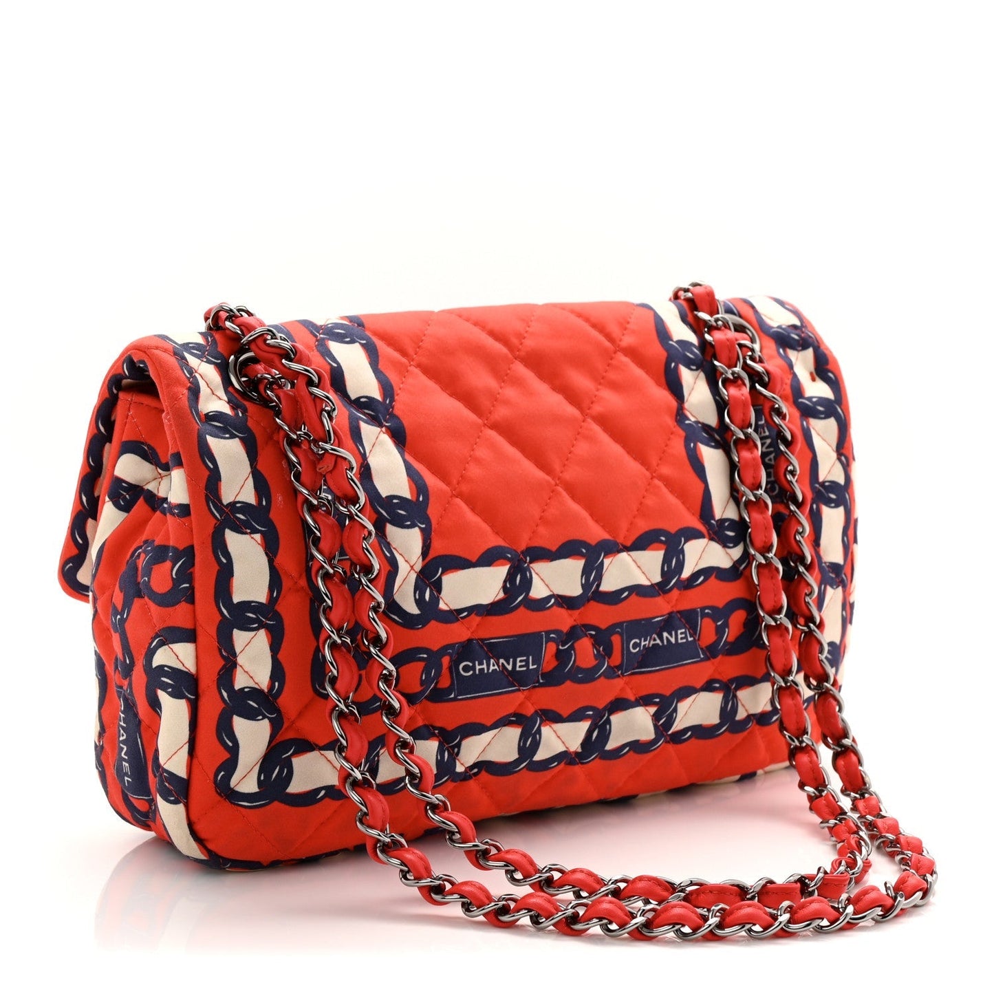 Silk Chain Printed Medium Single Flap Red