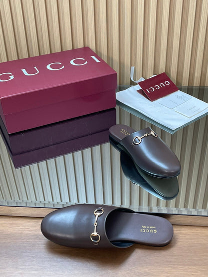 Gucci 25 Horsebit Mule Dark Brown Gold Cowhide 563085