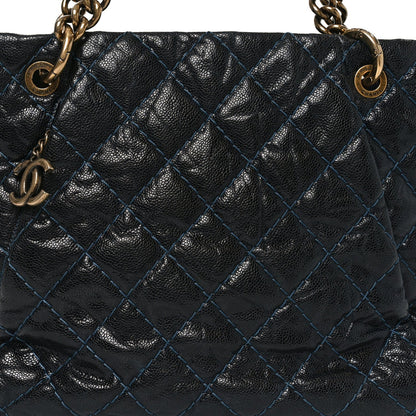Glazed Caviar Coco Pleats Totes Navy