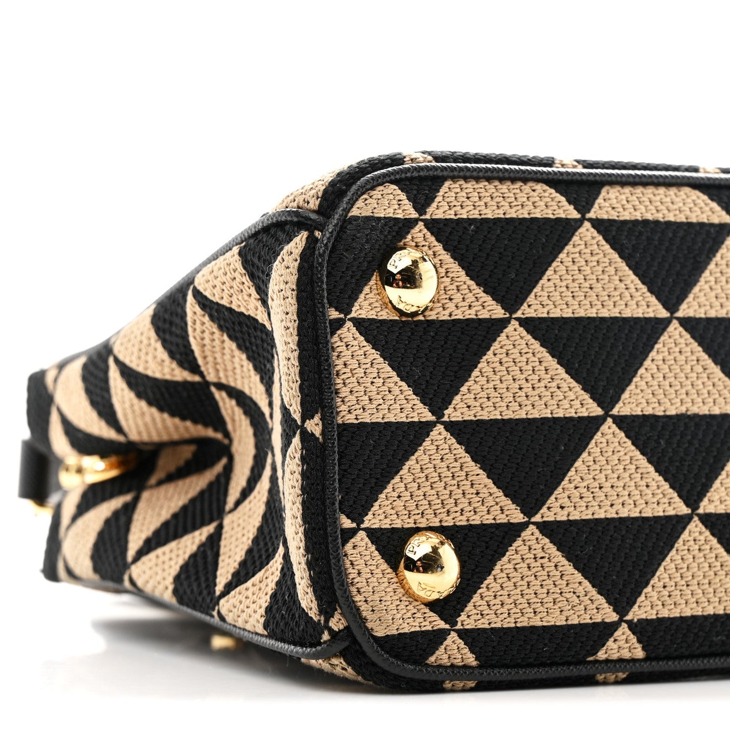 Jacquard Saffiano Triangolo Symbole Embroidered Mini Galleria Double Zip Tote Black Corda