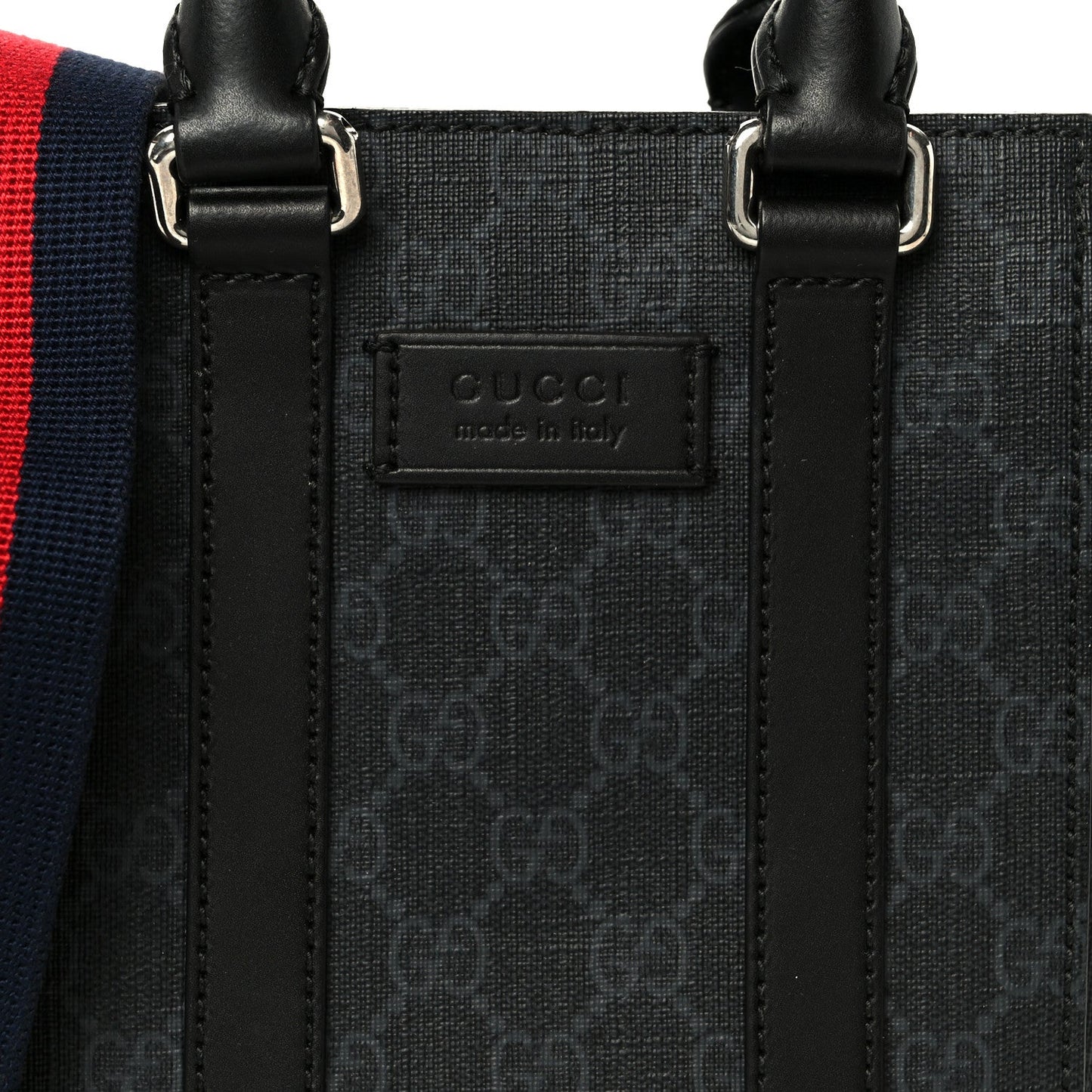 GG Supreme Monogram Appia Calfskin Web Mini Tote Bag Black