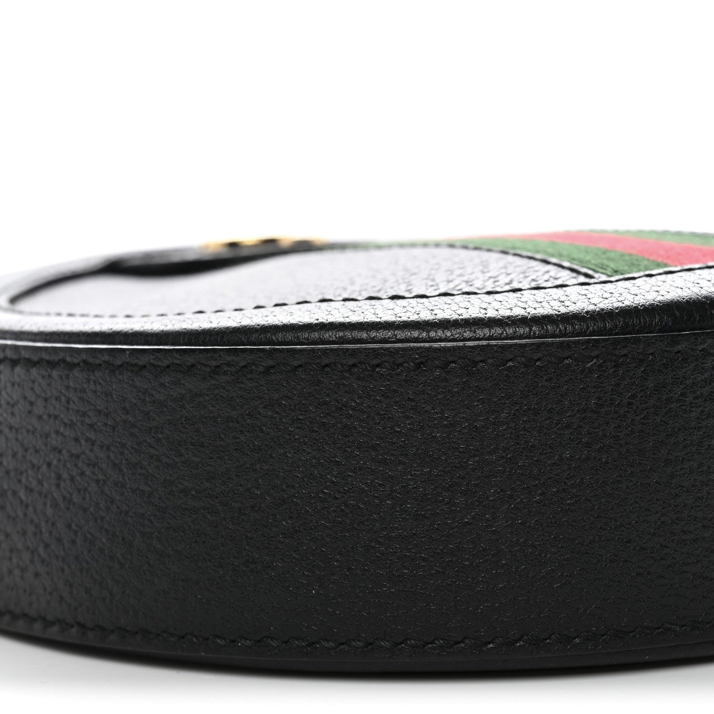 Grained Calfskin Web Mini Ophidia Round Shoulder Bag Black