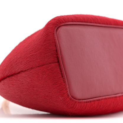 Pony Hair Le Petit Calino Ring Top Handle Bag Red