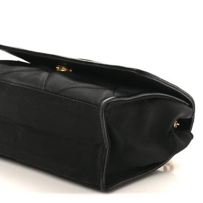 Satin Diamond Quilted Tassel CC Small Flap Bag Black